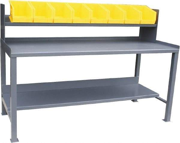 Jamco - 60 Wide x 30" Deep x 48" High, 12 Gauge Steel Heavy-Duty Workbench with Sloped Riser & Bins - 12 Gauge Steel Top, Fixed Legs, Gray - Industrial Tool & Supply