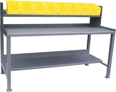 Jamco - 60 Wide x 30" Deep x 48" High, 12 Gauge Steel Heavy-Duty Workbench with Sloped Riser & Bins - 12 Gauge Steel Top, Fixed Legs, Gray - Industrial Tool & Supply