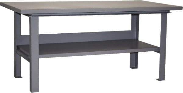 Jamco - 72 Wide x 36" Deep x 34" High, 12 Gauge Steel Work Table - 12 Gauge Steel Top, Fixed Legs, Gray - Industrial Tool & Supply