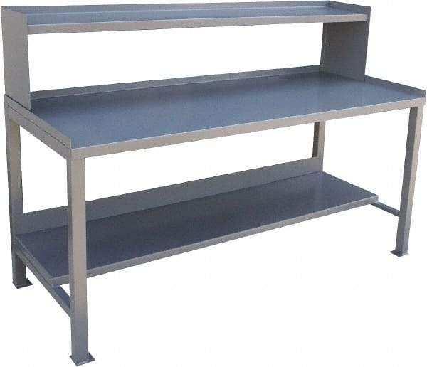 Jamco - 72 Wide x 30" Deep x 48" High, 12 Gauge Steel Heavy-Duty Workbench with Riser - 12 Gauge Steel Top, Fixed Legs, Gray - Industrial Tool & Supply