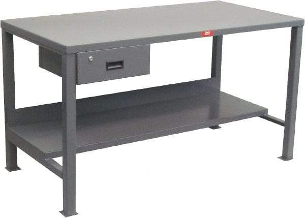 Jamco - 60 Wide x 30" Deep x 34" High, 12 Gauge Steel Heavy-Duty Workbench with Drawer - 12 Gauge Steel Top, Fixed Legs, Gray - Industrial Tool & Supply