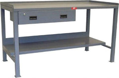 Jamco - 72 Wide x 36" Deep x 34" High, 12 Gauge Steel Heavy-Duty Workbench with Drawer - 12 Gauge Steel Top, Fixed Legs, Gray - Industrial Tool & Supply