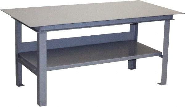 Jamco - 60 Wide x 36" Deep x 34" High, 12 Gauge Steel Work Table - 12 Gauge Steel Top, Fixed Legs, Gray - Industrial Tool & Supply