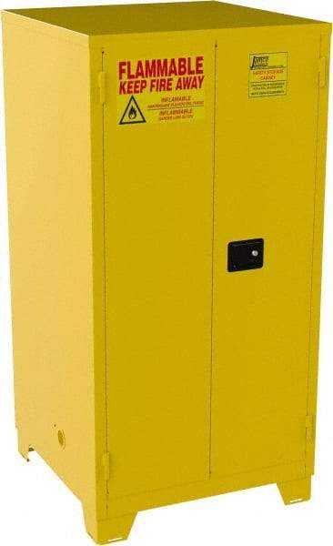 Jamco - 2 Door, 2 Shelf, Yellow Steel Double Wall Safety Cabinet for Flammable and Combustible Liquids - 70" High x 34" Wide x 34" Deep, Self Closing Door, 3 Point Key Lock, 60 Gal Capacity - Industrial Tool & Supply