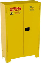 Jamco - 2 Door, 2 Shelf, Yellow Steel Double Wall Safety Cabinet for Flammable and Combustible Liquids - 70" High x 18" Wide x 43" Deep, Self Closing Door, 3 Point Key Lock, 45 Gal Capacity - Industrial Tool & Supply