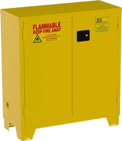 Jamco - 2 Door, 1 Shelf, Yellow Steel Double Wall Safety Cabinet for Flammable and Combustible Liquids - 49" High x 18" Wide x 43" Deep, Self Closing Door, 3 Point Key Lock, 30 Gal Capacity - Industrial Tool & Supply