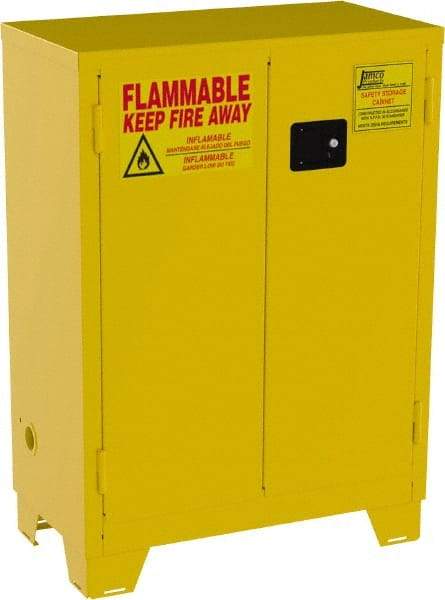 Jamco - 2 Door, 2 Shelf, Yellow Steel Double Wall Safety Cabinet for Flammable and Combustible Liquids - 49" High x 18" Wide x 34" Deep, Self Closing Door, 3 Point Key Lock, 28 Gal Capacity - Industrial Tool & Supply