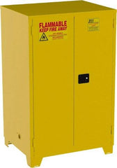 Jamco - 2 Door, 2 Shelf, Yellow Steel Double Wall Safety Cabinet for Flammable and Combustible Liquids - 70" High x 34" Wide x 43" Deep, Manual Closing Door, 3 Point Key Lock, 90 Gal Capacity - Industrial Tool & Supply