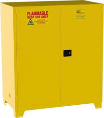 Jamco - 2 Door, 2 Shelf, Yellow Steel Double Wall Safety Cabinet for Flammable and Combustible Liquids - 70" High x 34" Wide x 59" Deep, Manual Closing Door, 3 Point Key Lock, 120 Gal Capacity - Industrial Tool & Supply