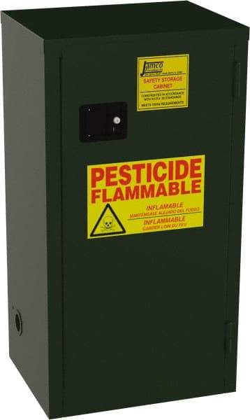 Jamco - 1 Door, 2 Shelf, Green Steel Double Wall Safety Cabinet for Flammable and Combustible Liquids - 44" High x 18" Wide x 23" Deep, Manual Closing Door, 3 Point Key Lock, 18 Gal Capacity - Industrial Tool & Supply