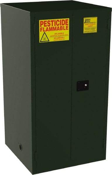 Jamco - 2 Door, 2 Shelf, Green Steel Double Wall Safety Cabinet for Flammable and Combustible Liquids - 65" High x 34" Wide x 34" Deep, Self Closing Door, 3 Point Key Lock, 60 Gal Capacity - Industrial Tool & Supply