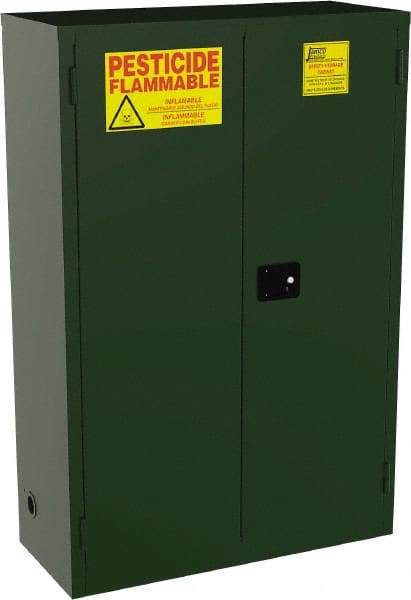 Jamco - 2 Door, 2 Shelf, Green Steel Double Wall Safety Cabinet for Flammable and Combustible Liquids - 44" High x 18" Wide x 43" Deep, Self Closing Door, 3 Point Key Lock, 45 Gal Capacity - Industrial Tool & Supply