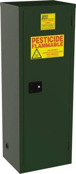 Jamco - 1 Door, 3 Shelf, Green Steel Double Wall Safety Cabinet for Flammable and Combustible Liquids - 65" High x 18" Wide x 23" Deep, Self Closing Door, 3 Point Key Lock, 24 Gal Capacity - Industrial Tool & Supply