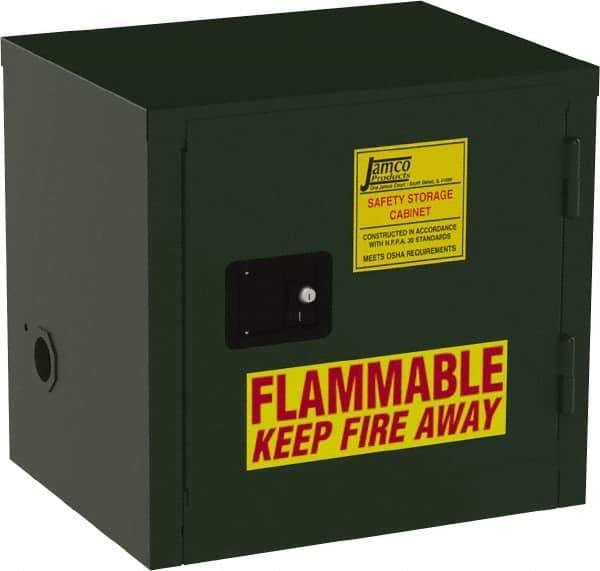Jamco - 1 Door, Green Steel Double Wall Safety Cabinet for Flammable and Combustible Liquids - 22" High x 18" Wide x 23" Deep, Self Closing Door, 3 Point Key Lock, 6 Gal Capacity - Industrial Tool & Supply
