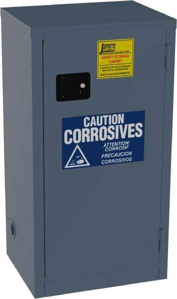Jamco - 1 Door, 2 Shelf, Blue Steel Double Wall Safety Cabinet for Flammable and Combustible Liquids - 44" High x 18" Wide x 23" Deep, Self Closing Door, 3 Point Key Lock, 18 Gal Capacity - Industrial Tool & Supply