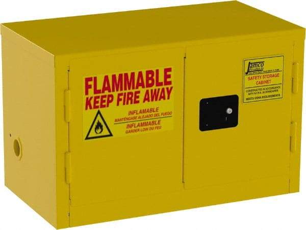 Jamco - 2 Door, Yellow Steel Double Wall Safety Cabinet for Flammable and Combustible Liquids - 22" High x 18" Wide x 34" Deep, Manual Closing Door, 3 Point Key Lock, 11 Gal Capacity - Industrial Tool & Supply