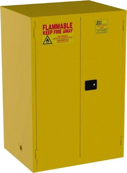 Jamco - 2 Door, 2 Shelf, Yellow Steel Double Wall Safety Cabinet for Flammable and Combustible Liquids - 65" High x 34" Wide x 43" Deep, Self Closing Door, 3 Point Key Lock, 90 Gal Capacity - Industrial Tool & Supply
