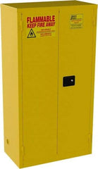 Jamco - 2 Door, 3 Shelf, Yellow Steel Double Wall Safety Cabinet for Flammable and Combustible Liquids - 65" High x 18" Wide x 34" Deep, Manual Closing Door, 3 Point Key Lock, 44 Gal Capacity - Industrial Tool & Supply