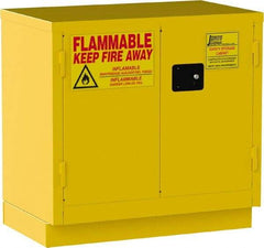 Jamco - 2 Door, 1 Shelf, Yellow Steel Double Wall Safety Cabinet for Flammable and Combustible Liquids - 35" High x 22" Wide x 36" Deep, Self Closing Door, 3 Point Key Lock, 22 Gal Capacity - Industrial Tool & Supply