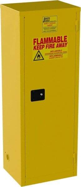 Jamco - 1 Door, 3 Shelf, Yellow Steel Double Wall Safety Cabinet for Flammable and Combustible Liquids - 65" High x 18" Wide x 23" Deep, Manual Closing Door, 3 Point Key Lock, 24 Gal Capacity - Industrial Tool & Supply