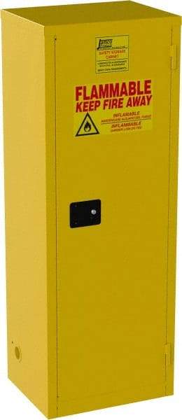Jamco - 1 Door, 3 Shelf, Yellow Steel Double Wall Safety Cabinet for Flammable and Combustible Liquids - 65" High x 18" Wide x 23" Deep, Self Closing Door, 3 Point Key Lock, 24 Gal Capacity - Industrial Tool & Supply