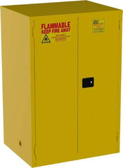 Jamco - 2 Door, 2 Shelf, Yellow Steel Double Wall Safety Cabinet for Flammable and Combustible Liquids - 65" High x 34" Wide x 43" Deep, Manual Closing Door, 3 Point Key Lock, 90 Gal Capacity - Industrial Tool & Supply
