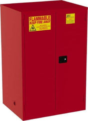 Jamco - 2 Door, 5 Shelf, Red Steel Double Wall Safety Cabinet for Flammable and Combustible Liquids - 65" High x 34" Wide x 43" Deep, Manual Closing Door, 3 Point Key Lock, 120 Gal Capacity - Industrial Tool & Supply