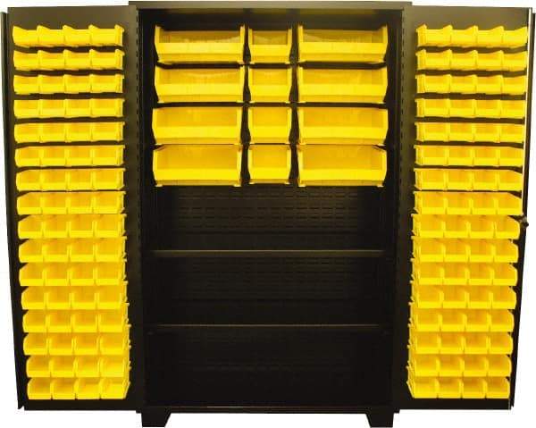 Jamco - 2 Shelf 140 Bin Storage Cabinet - Steel, 48" Wide x 24" Deep x 78" High, Black - Industrial Tool & Supply