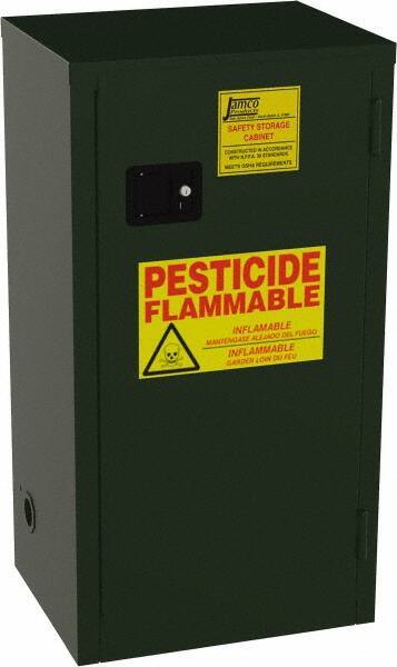 Jamco - 1 Door, 2 Shelf, Green Steel Double Wall Safety Cabinet for Flammable and Combustible Liquids - 44" High x 18" Wide x 23" Deep, Self Closing Door, 3 Point Key Lock, 18 Gal Capacity - Industrial Tool & Supply