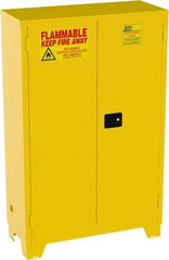 Jamco - 2 Door, 2 Shelf, Yellow Steel Double Wall Safety Cabinet for Flammable and Combustible Liquids - 70" High x 43" Wide x 18" Deep, Manual Closing Door, 3 Point Key Lock, 45 Gal Capacity - Industrial Tool & Supply