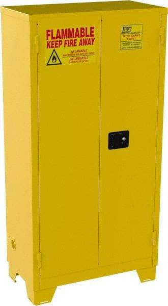 Jamco - 2 Door, 3 Shelf, Yellow Steel Double Wall Safety Cabinet for Flammable and Combustible Liquids - 70" High x 18" Wide x 34" Deep, Self Closing Door, 3 Point Key Lock, 44 Gal Capacity - Industrial Tool & Supply