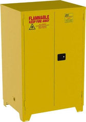 Jamco - 2 Door, 2 Shelf, Yellow Steel Double Wall Safety Cabinet for Flammable and Combustible Liquids - 70" High x 34" Wide x 43" Deep, Self Closing Door, 3 Point Key Lock, 90 Gal Capacity - Industrial Tool & Supply