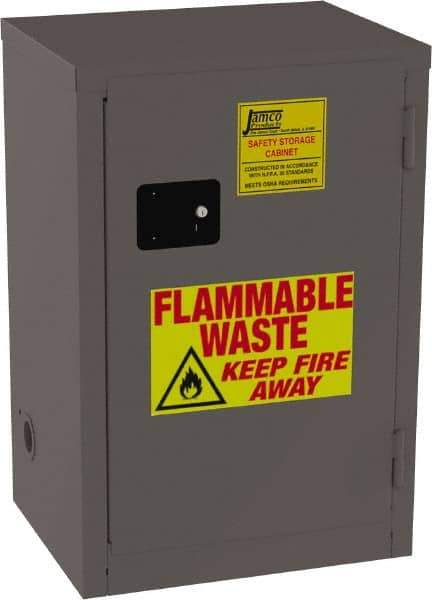 Jamco - 1 Door, 1 Shelf, Yellow Steel Double Wall Safety Cabinet for Flammable and Combustible Liquids - 35" High x 18" Wide x 23" Deep, Manual Closing Door, 3 Point Key Lock, 12 Gal Capacity - Industrial Tool & Supply