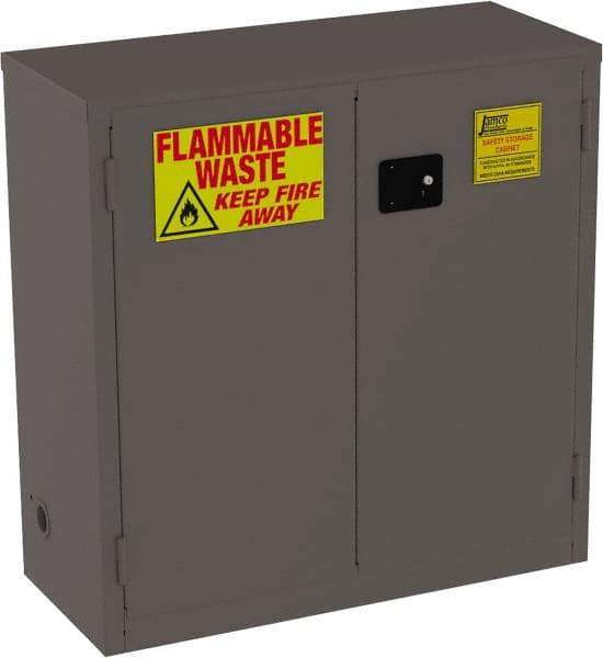 Jamco - 2 Door, 1 Shelf, Yellow Steel Double Wall Safety Cabinet for Flammable and Combustible Liquids - 44" High x 18" Wide x 43" Deep, Manual Closing Door, 3 Point Key Lock, 30 Gal Capacity - Industrial Tool & Supply