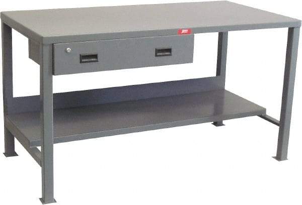 Jamco - 72 Wide x 36" Deep x 34" High, 12 Gauge Steel Heavy-Duty Workbench with Drawer - 12 Gauge Steel Top, Fixed Legs, Gray - Industrial Tool & Supply