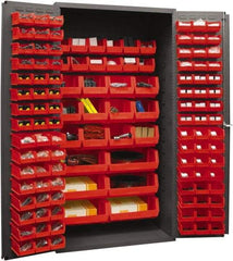 Durham - 126 Bin Storage Cabinet - Steel, 36" Wide x 24" Deep x 72" High, Red - Industrial Tool & Supply
