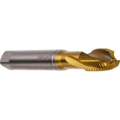 Emuge - M4x0.70 Metric 3 Flute 6H Modified Bottoming Spiral Flute Tap - Cobalt, TiN Finish, 63mm OAL, Right Hand Flute, Right Hand Thread, Series Rekord DF - Exact Industrial Supply