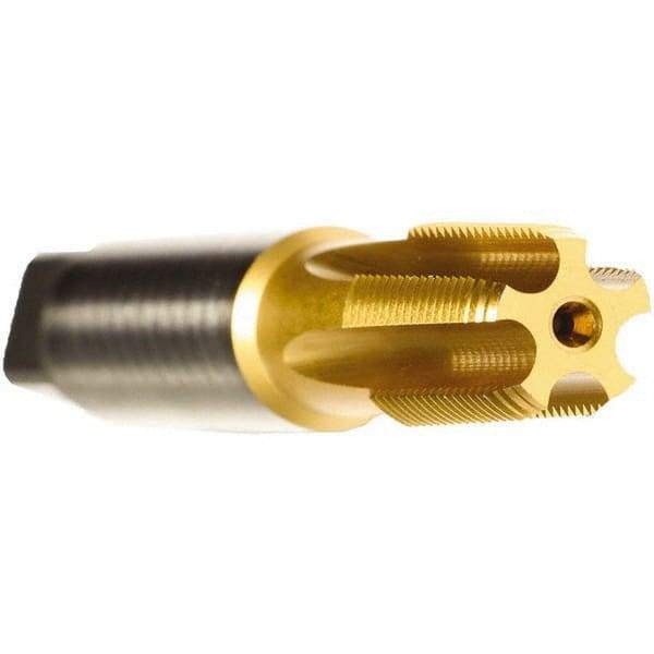 Emuge - 1-1/2 - 11-1/2 NPT Thread, 7 Flute Standard Pipe Tap - 7.48" OAL, 1-3/4" Thread Length, 1-1/2" Shank Diam, TiN Finish, Cobalt - Exact Industrial Supply