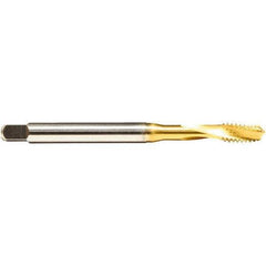 Emuge - #5-40 UNC 2 Flute 2BX Modified Bottoming Spiral Flute Tap - Cobalt, TiN Finish, 2.205" OAL, Right Hand Flute, Right Hand Thread, Series Rekord D - Exact Industrial Supply