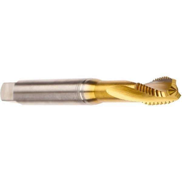 Emuge - #10-32 UNF 3 Flute 2BX Modified Bottoming Spiral Flute Tap - Cobalt, TiN Finish, 2.756" OAL, Right Hand Flute, Right Hand Thread, Series Rekord D - Exact Industrial Supply