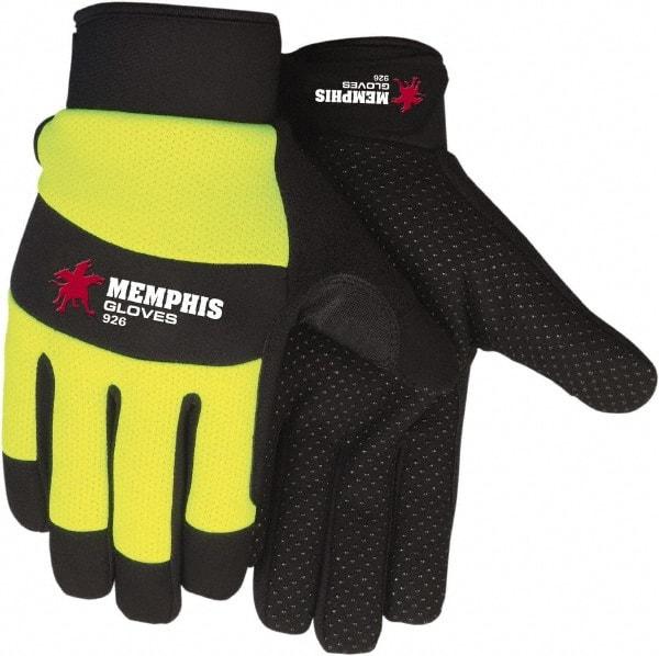 MCR Safety - Size S Leather General Protection Work Gloves - For Work & Driver, Uncoated, Adjustable Closure Cuff, Black/Hi-Vis Lime, Paired - Industrial Tool & Supply
