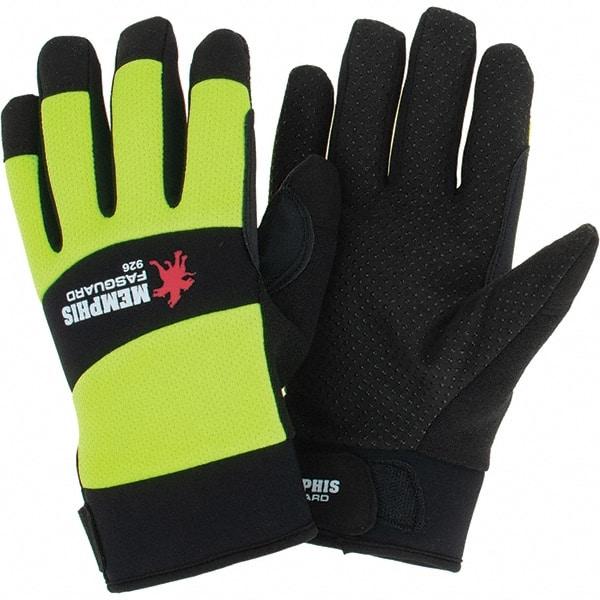 MCR Safety - Size L Leather General Protection Work Gloves - For Work & Driver, Uncoated, Adjustable Closure Cuff, Black/Hi-Vis Lime, Paired - Industrial Tool & Supply