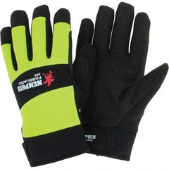 MCR Safety - Size L Leather General Protection Work Gloves - For Work & Driver, Uncoated, Adjustable Closure Cuff, Black/Hi-Vis Lime, Paired - Industrial Tool & Supply