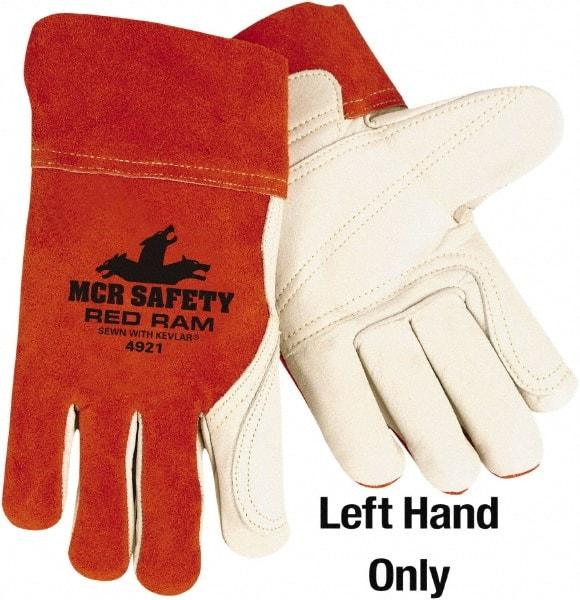 MCR Safety - Size L Cotton Lined Cowhide Welding Glove - White/Red, Left Hand - Industrial Tool & Supply