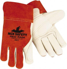 MCR Safety - Size M Unlined Cowhide Welding Glove - White/Red, Pair - Industrial Tool & Supply