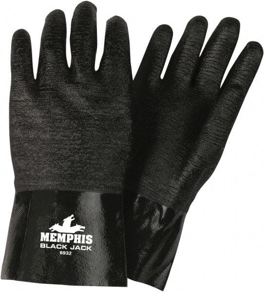 MCR Safety - Size L (9), 12" Long, 70 mil Thick, Supported, Neoprene Chemical Resistant Gloves - Smooth Finish, Interlock Fabric Lined, Black - Industrial Tool & Supply