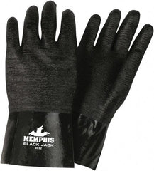 MCR Safety - Size L (9), 12" Long, 70 mil Thick, Supported, Neoprene Chemical Resistant Gloves - Smooth Finish, Interlock Fabric Lined, Black - Industrial Tool & Supply