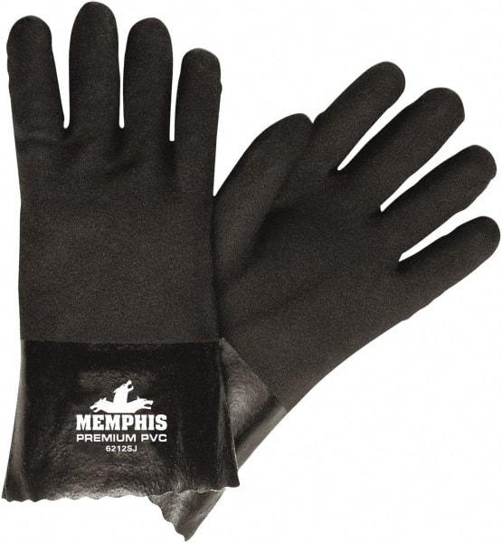 MCR Safety - Size L (9), 12" Long, 28 mil Thick, Supported, PVC Chemical Resistant Gloves - Textured Finish, Jersey Lined, Black - Industrial Tool & Supply