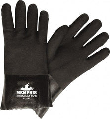 MCR Safety - Size L (9), 12" Long, 28 mil Thick, Supported, PVC Chemical Resistant Gloves - Textured Finish, Jersey Lined, Black - Industrial Tool & Supply