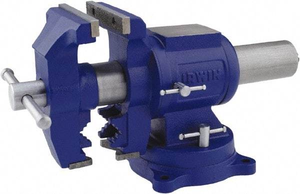 Irwin - 5" Jaw Width, 4-57/64" Opening Capacity, 3" Throat Depth, Steel Swivel Bench Vise - Bolt Down Base Attachment, Anvil - Industrial Tool & Supply
